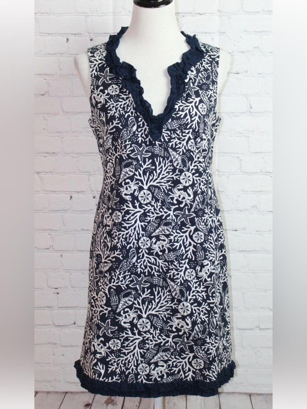Vineyard Vines Sleeveless Dress Navy White Coastal Nautical Print Womens 4